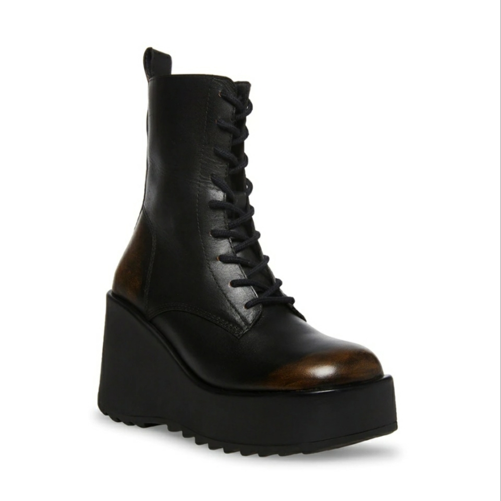 Steve Madden PROMISE Platform Boots Black Distressed